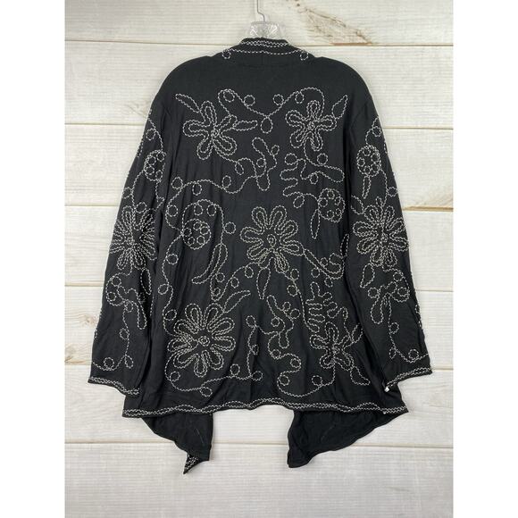 Lauren Michelle Cardigan Womens XL Black Embroidered Open Front Duster Jacket - Picture 10 of 10